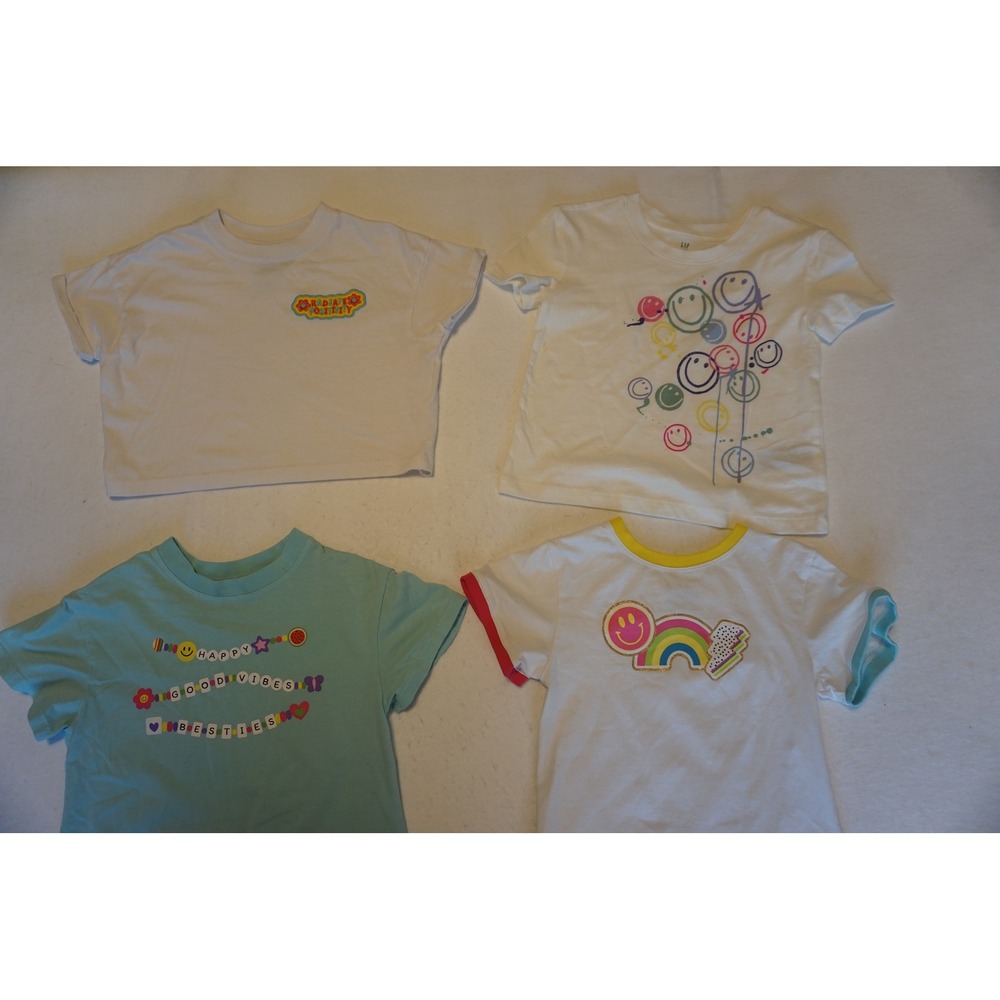 Kids Graphic T-Shirt Lot 4pc Gap Azarhia XOXO Magpies Smiley Rainbow Size 4-5
